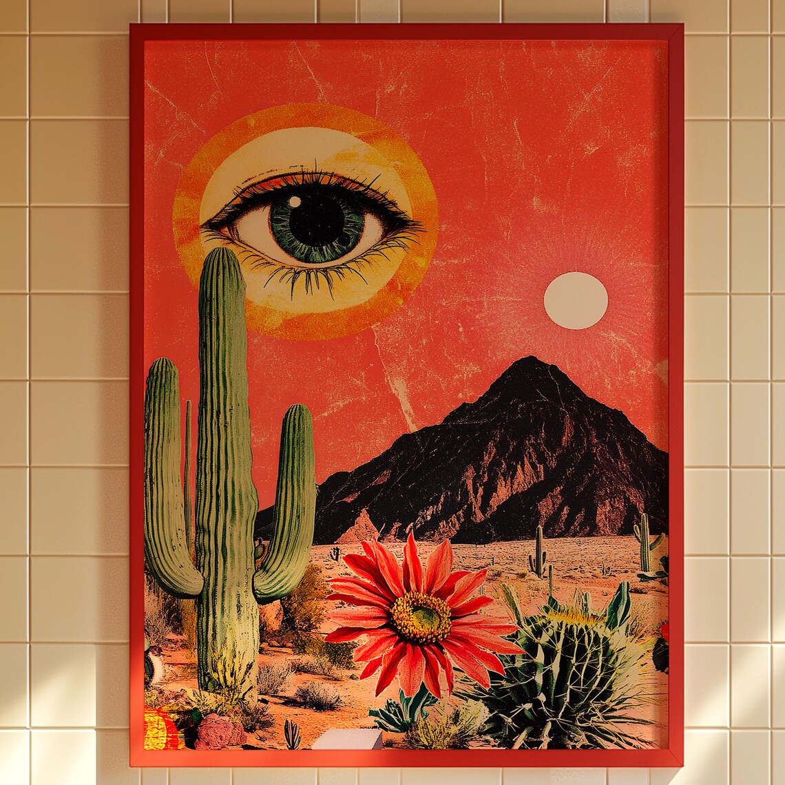 Surreal Desert Collage Art Print, Psychedelic Western