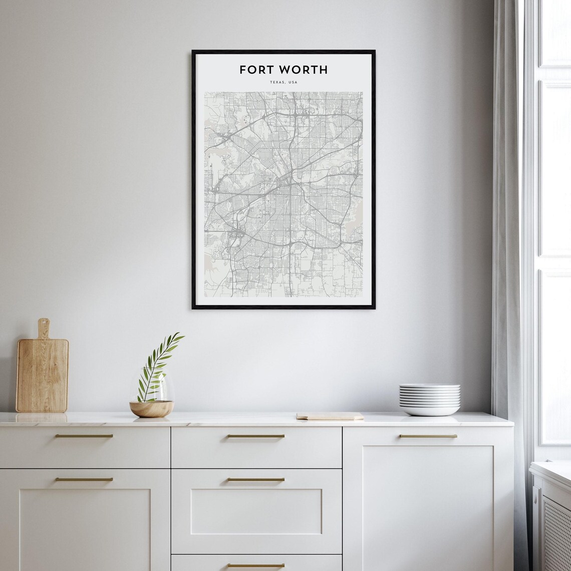 Fort Worth Texas USA Minimalist City Street Map Beige Travel Poster - Image 2