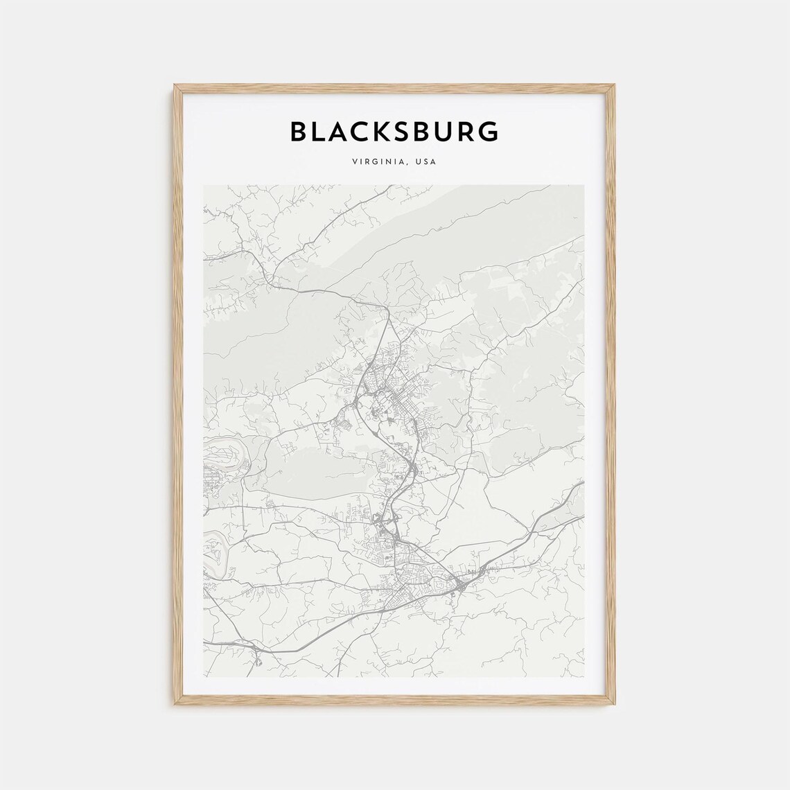 Blacksburg Virginia Charming Minimalist Town Street Map Poster