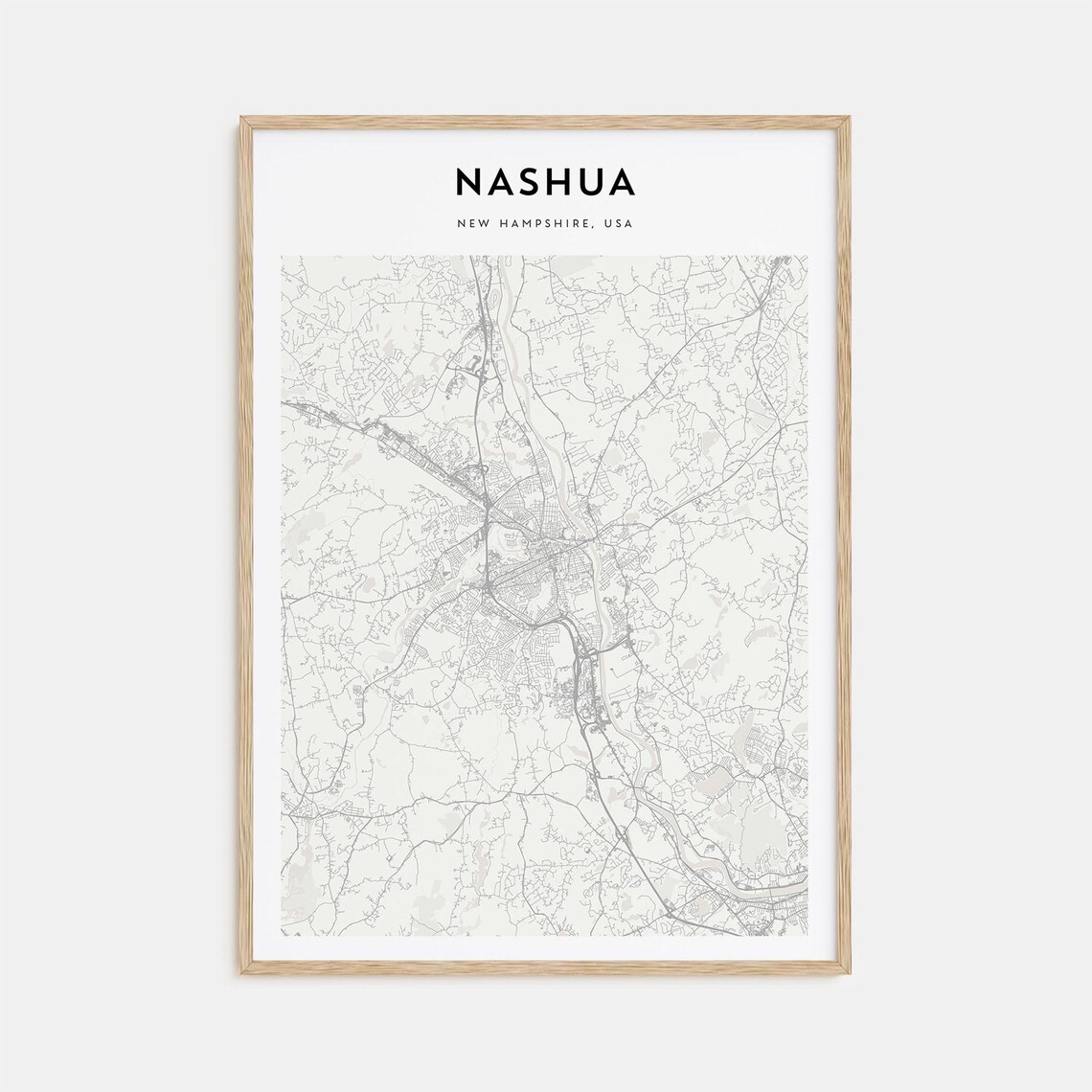 Nashua New Hampshire Minimalist Street Map New England Town Poster