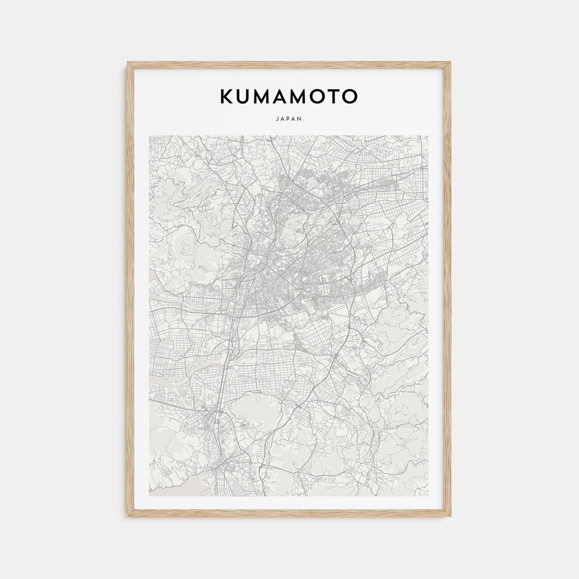 Kumamoto Japan Minimalist City Street Map Elegant Decor Art Poster