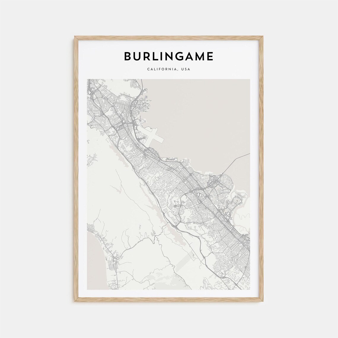 Burlingame California Street Map Minimalist City Home Poster