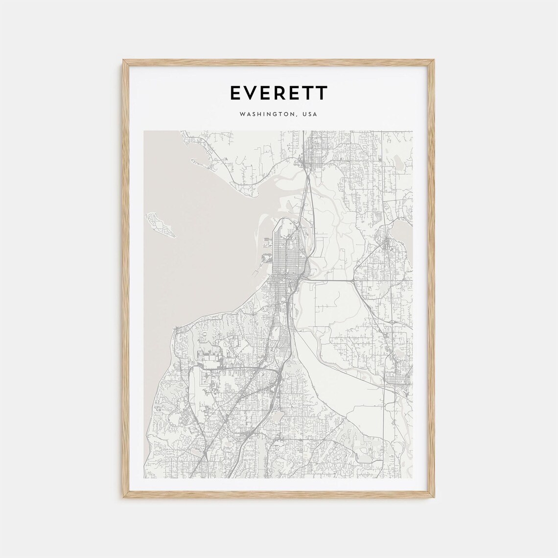 Everett Washington Minimalist Street Map Modern City Travel Poster