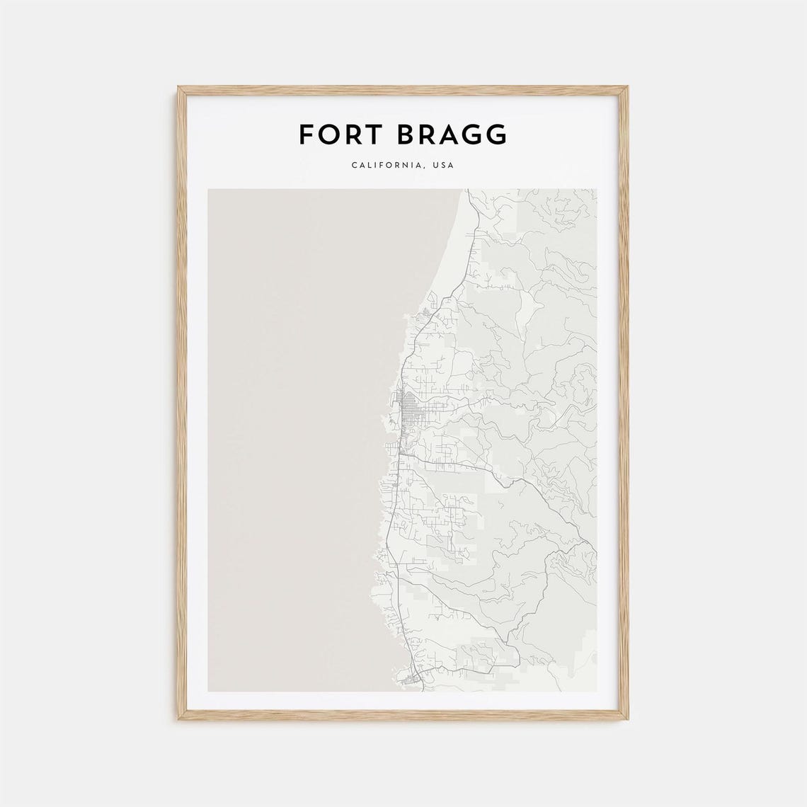 Fort Bragg California USA Minimalist Beige Coastal Map Poster