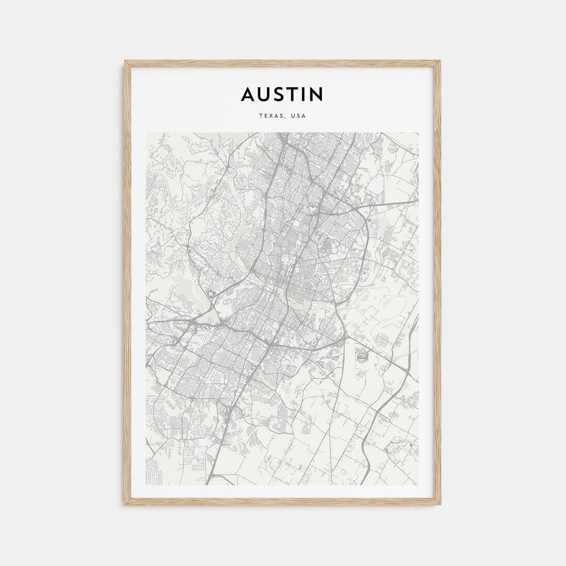 Austin Texas Modern Minimalist Street Map City Travel Gift Poster