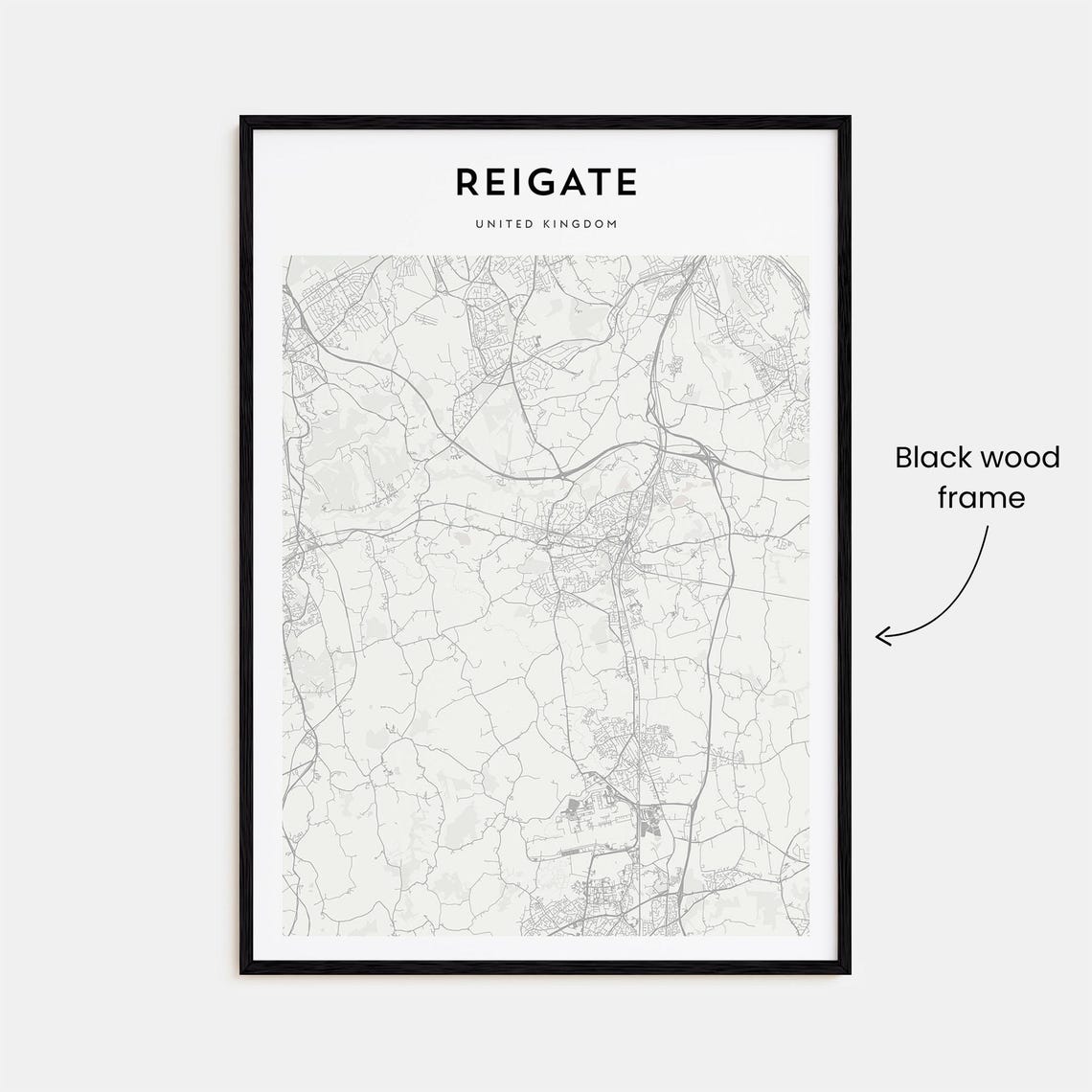 Reigate United Kingdom Street Map Poster Minimalist Modern Decor - Image 3