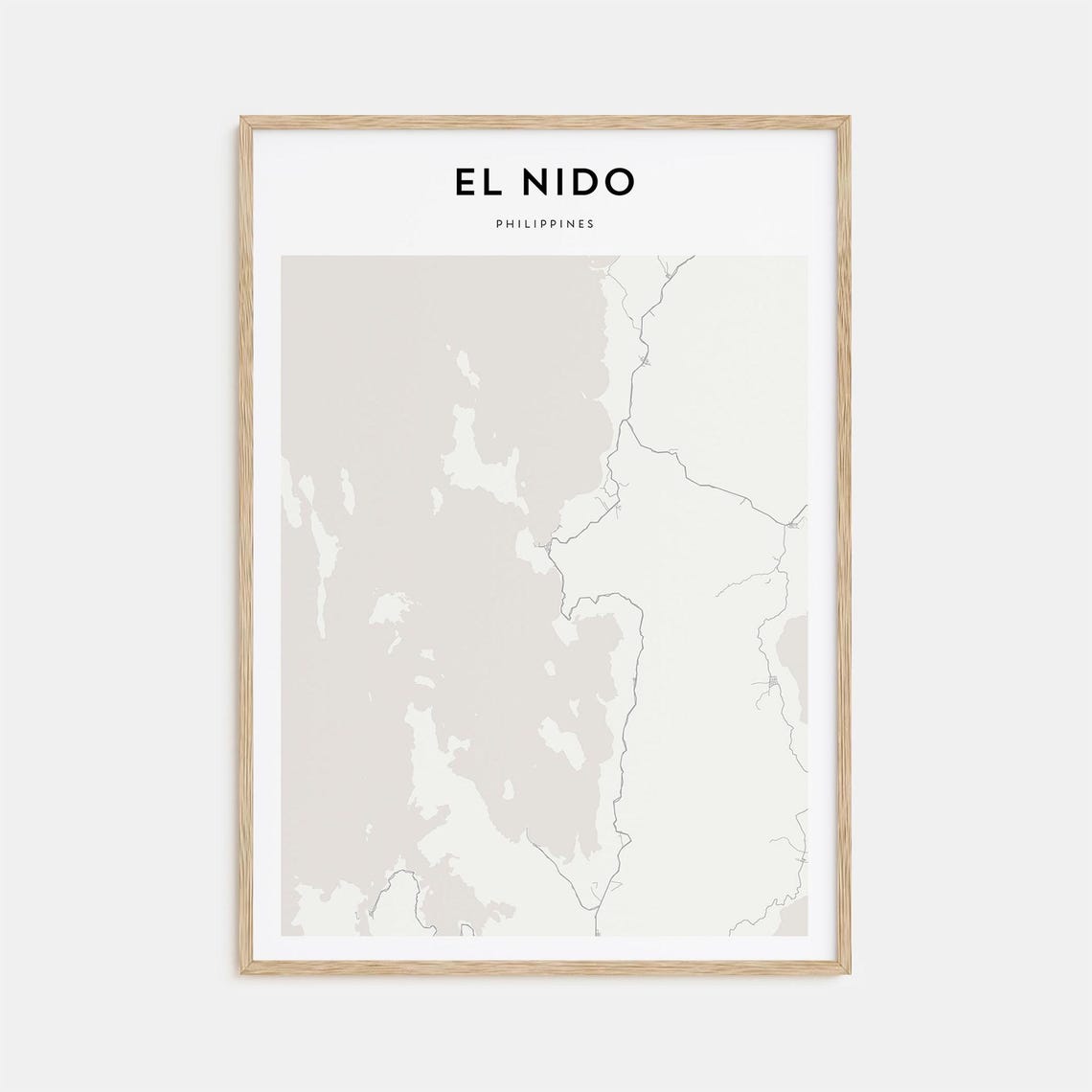 El Nido Philippines Beige Minimalist City Street Map Poster Decor