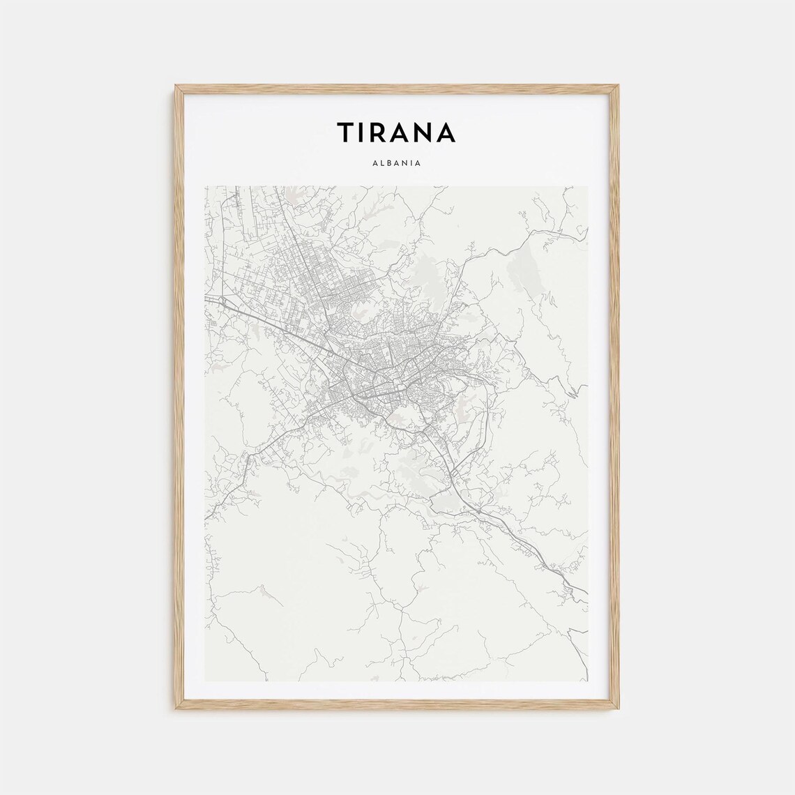 Tirana Albania Modern Minimalist City Street Map Travel Art Poster