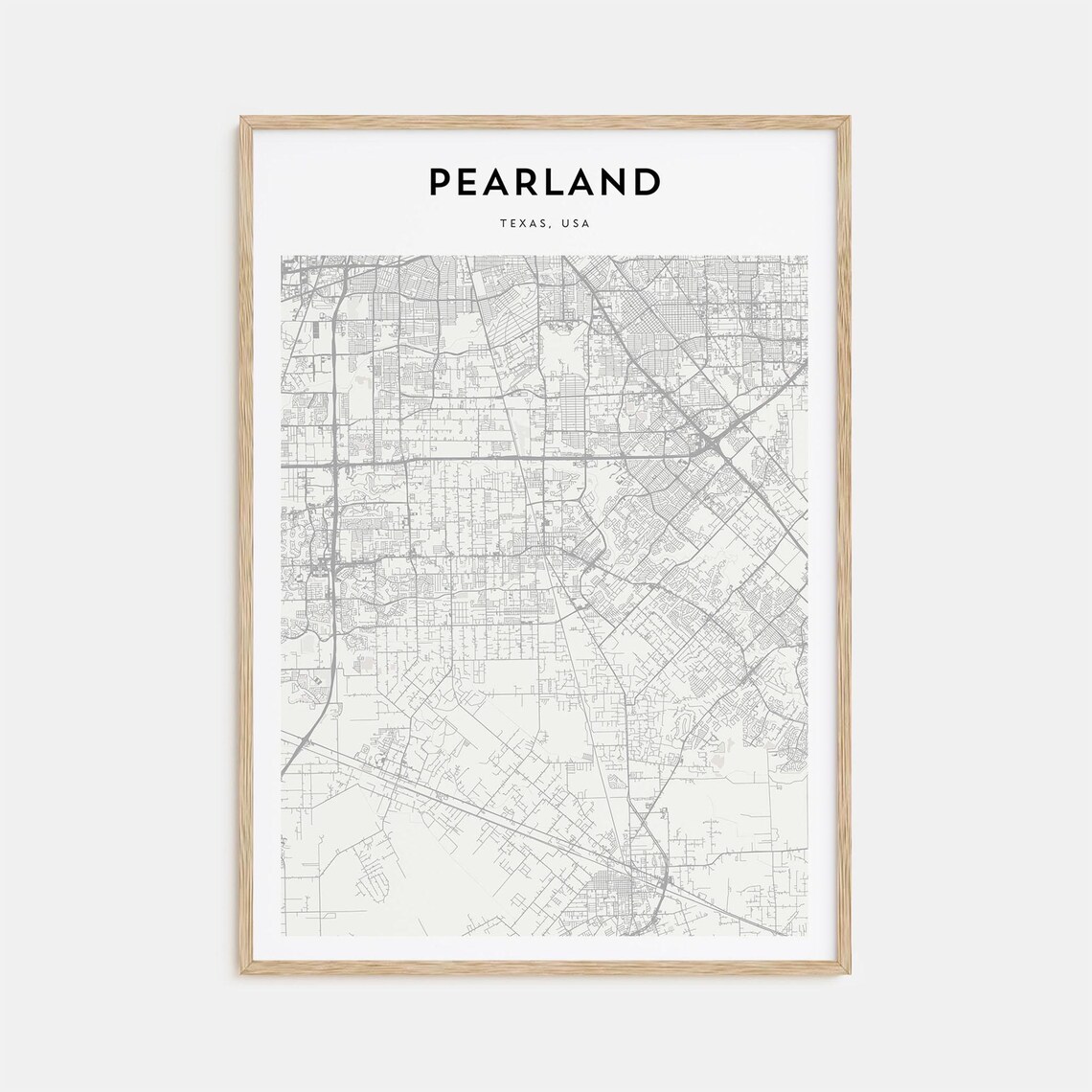 Pearland Texas Minimalist City Street Map Monochrome Art Poster