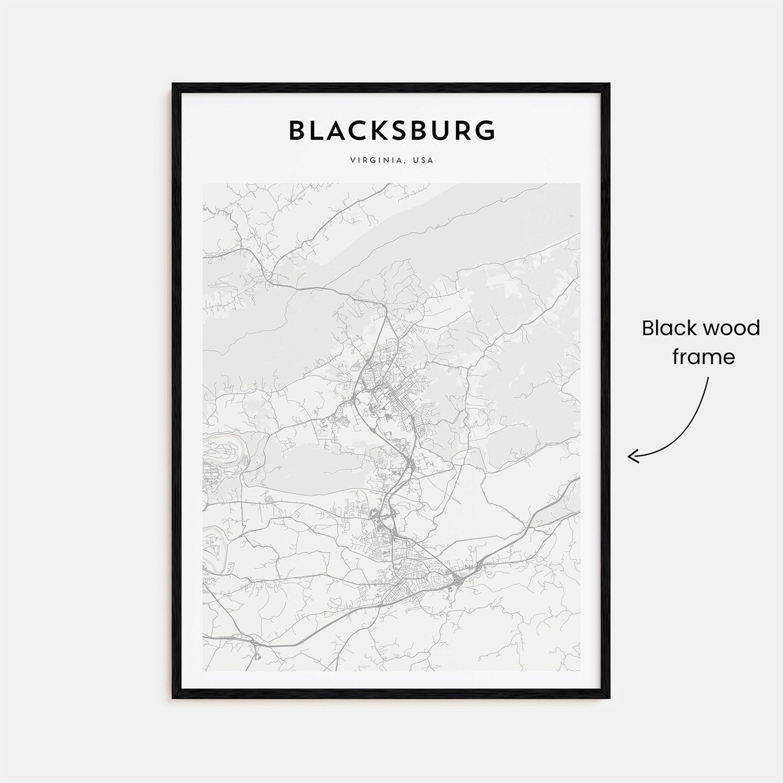 Blacksburg Virginia Charming Minimalist Town Street Map Poster - Image 3