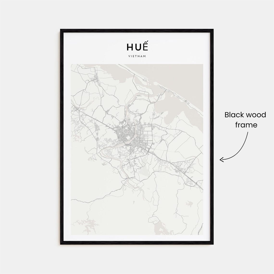 Hue Vietnam Minimalist Street Map Line Art Poster in Soft Grey Tones - Image 3