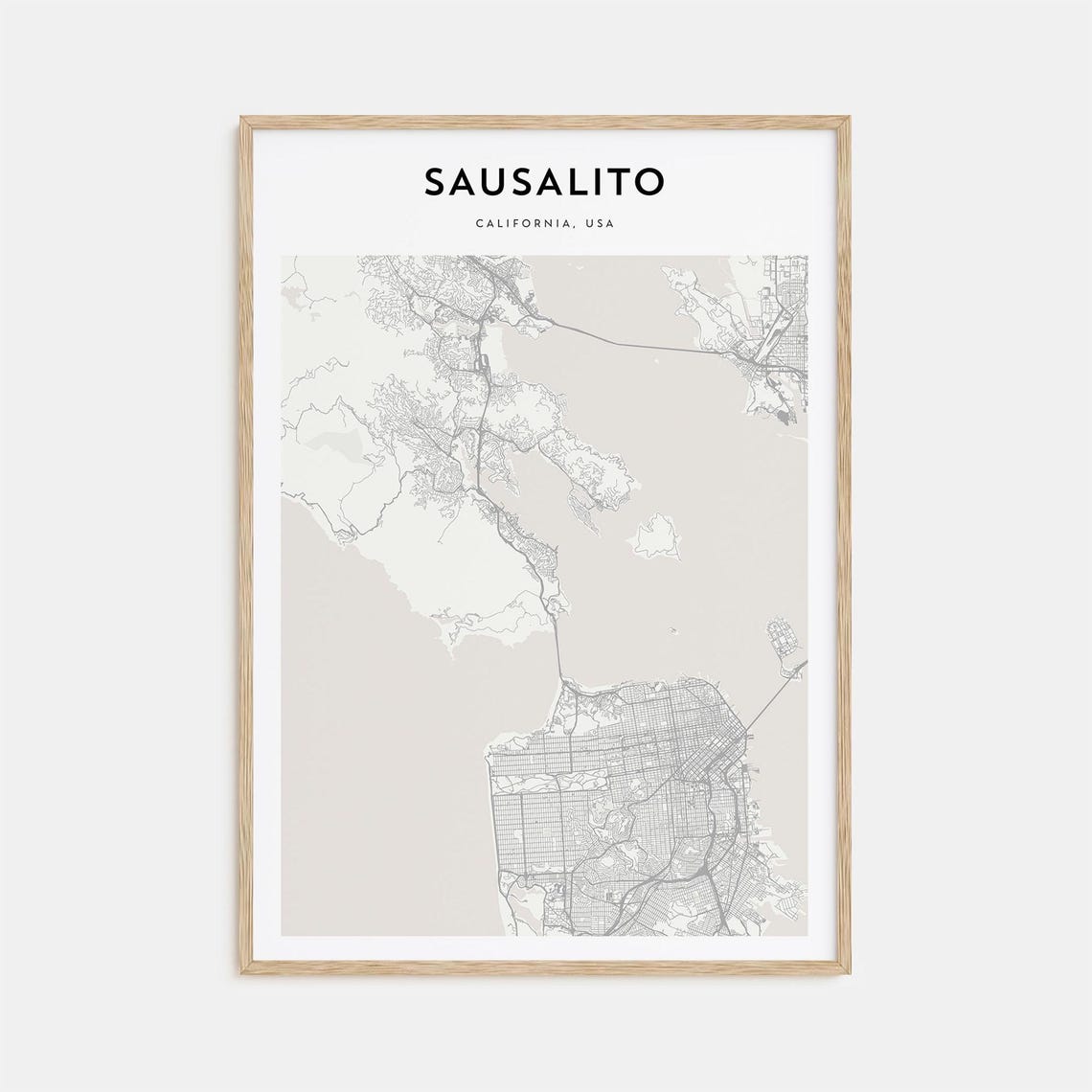 Sausalito California USA Scandinavian Minimalist Bay Map Travel Poster