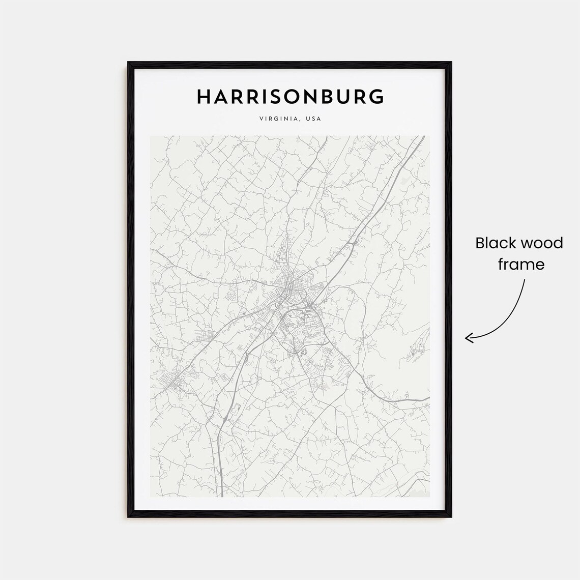 Harrisonburg Virginia Minimalist City Street Map Wall Decor Poster - Image 3