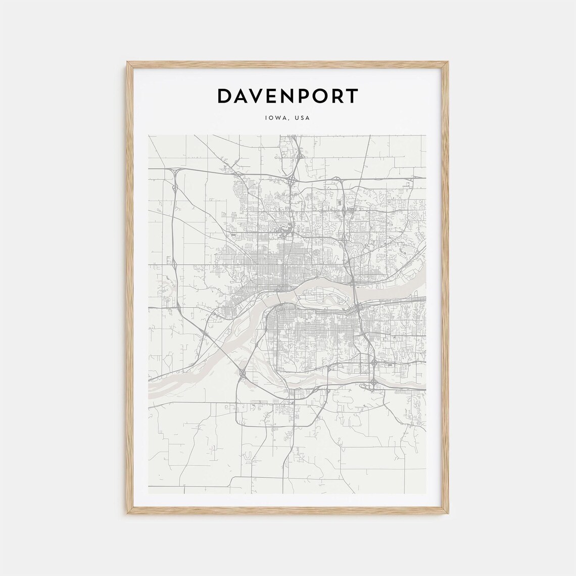 Davenport Iowa USA Modern Minimalist City Street Map Travel Poster