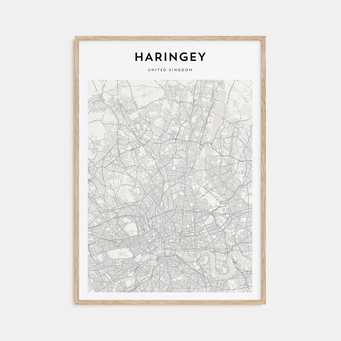 Haringey London UK Minimalist Black White Borough Map Street Poster