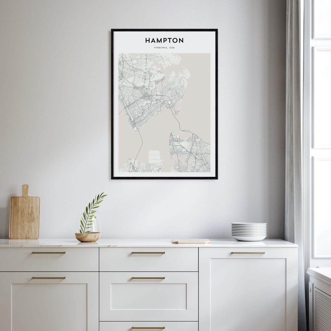 Hampton Virginia Minimalist Street Map Monochrome Art Poster - Image 2