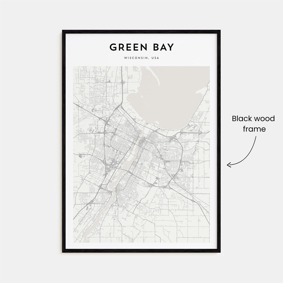 Green Bay Wisconsin Minimalist Street Map Monochrome Art Poster - Image 3
