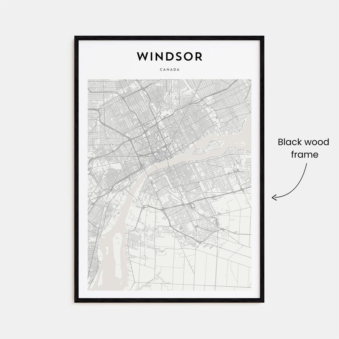 Windsor Canada Minimalist Monochrome City Map Retro Travel Poster - Image 3