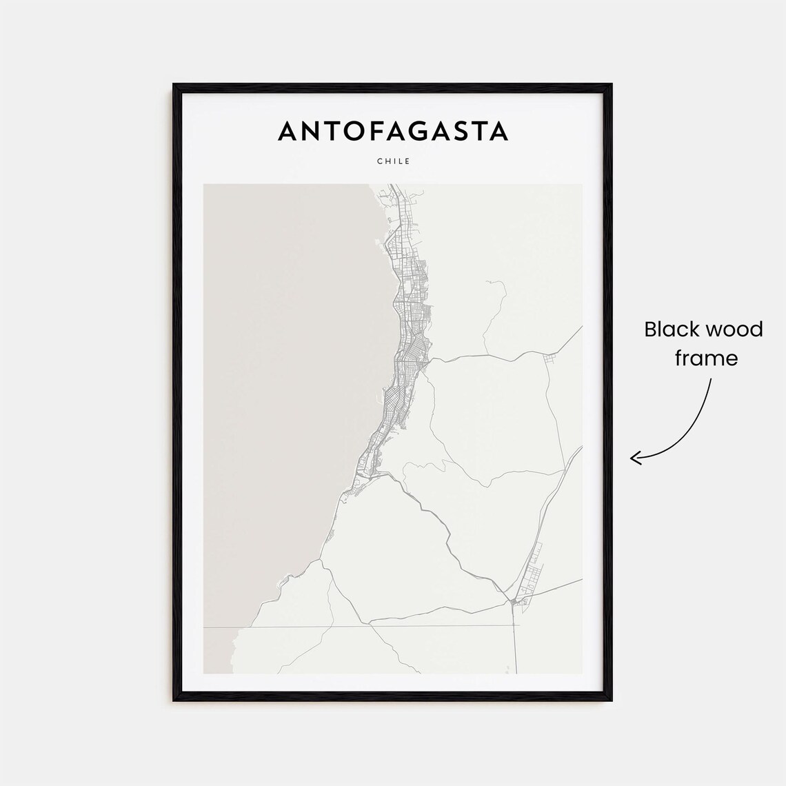 Antofagasta Chile Fine Line City Street Map Modern Wall Decor Poster - Image 3