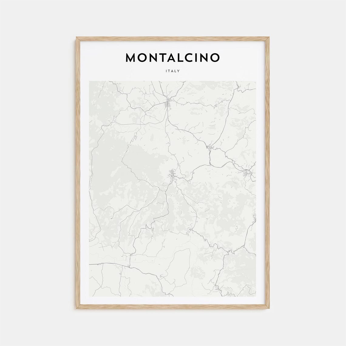 Montalcino Italy Minimalist Light Gray Tuscan Countryside Map Poster