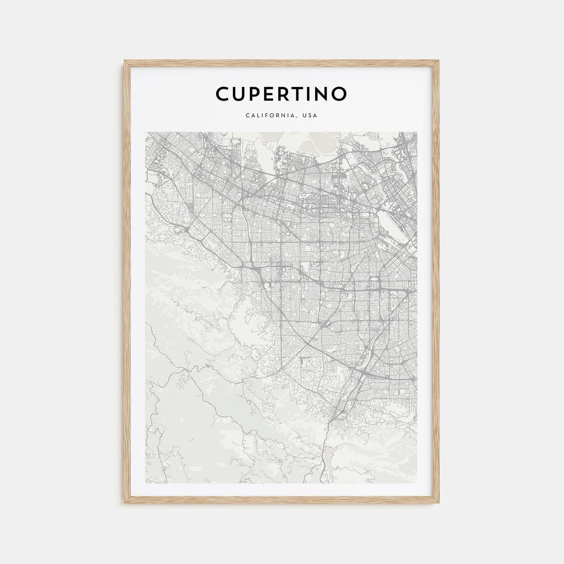 Cupertino California Modern Minimalist City Street Map Travel Poster