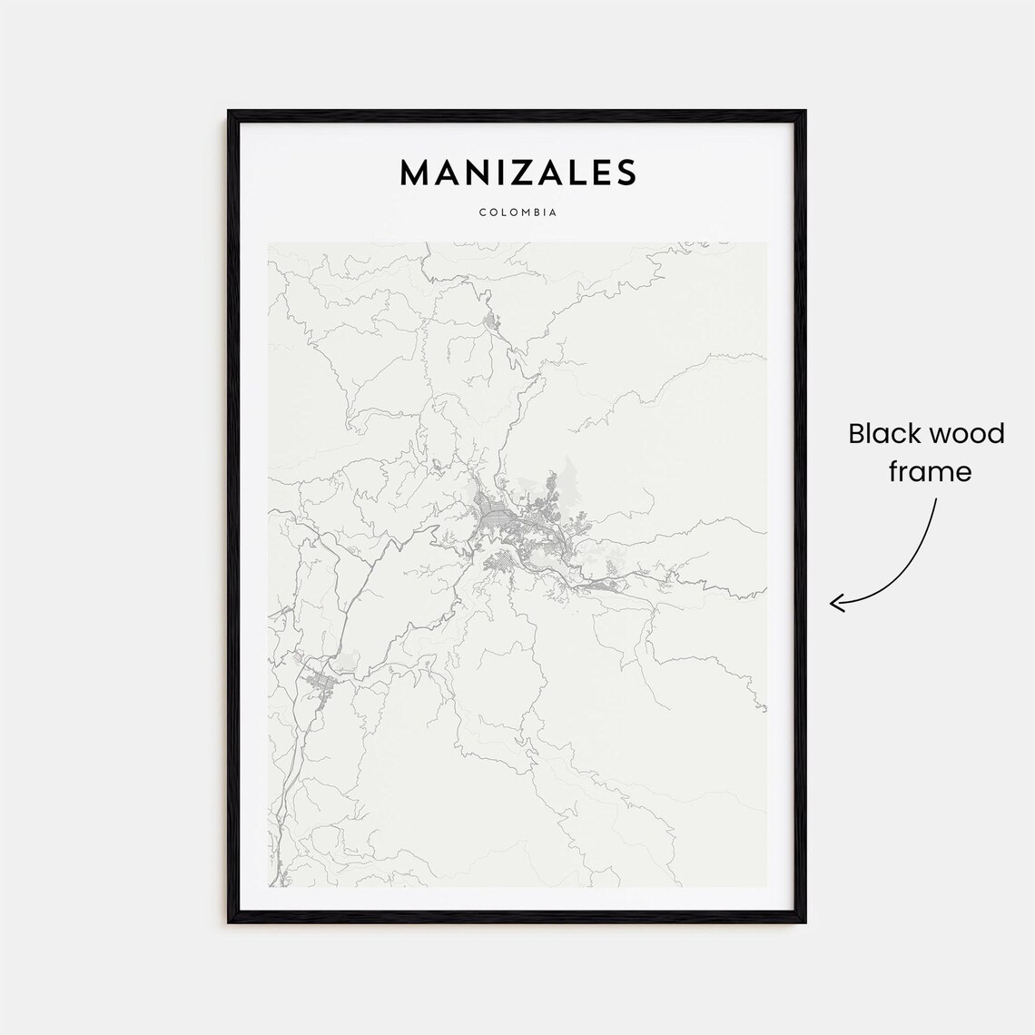 Manizales Colombia Minimalist City Street Map Black White Art Poster - Image 3