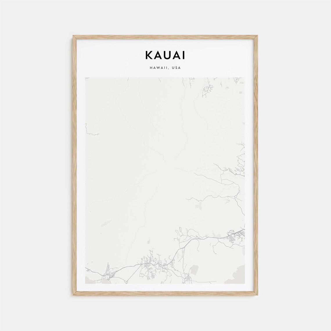 Kauai Hawaii Garden Isle Minimalist Island Street Map Decor Poster