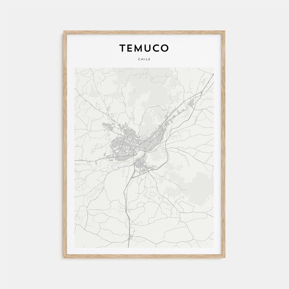 Temuco Chile Minimalist City Street Map Line Art Travel Poster