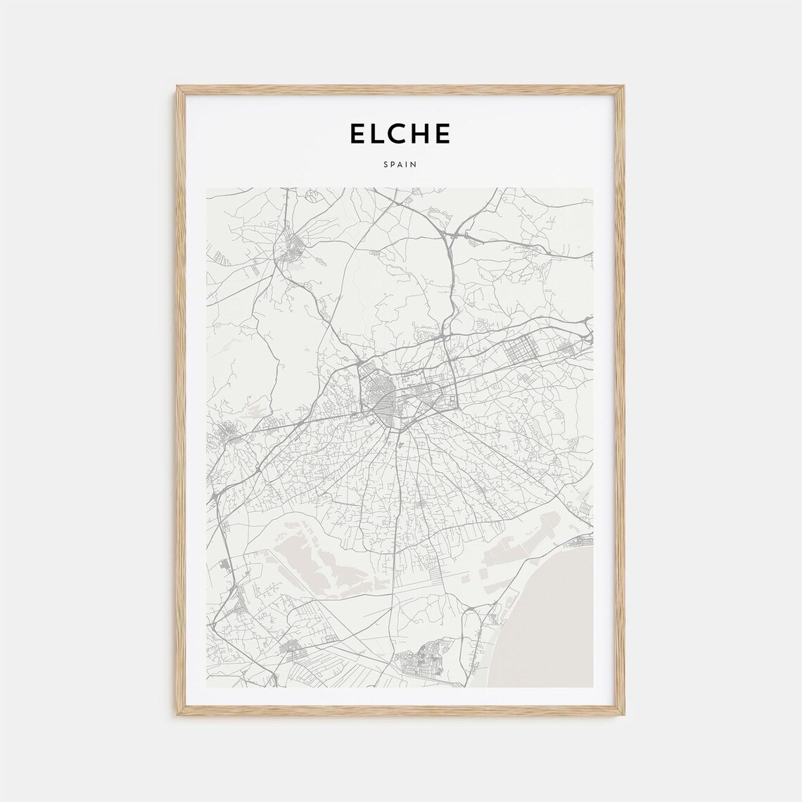 Elche Spain Minimalist City Street Map Beige Europe Travel Poster