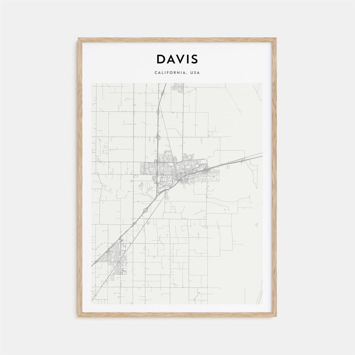 Davis California Minimalist Street Map Modern City Travel Poster