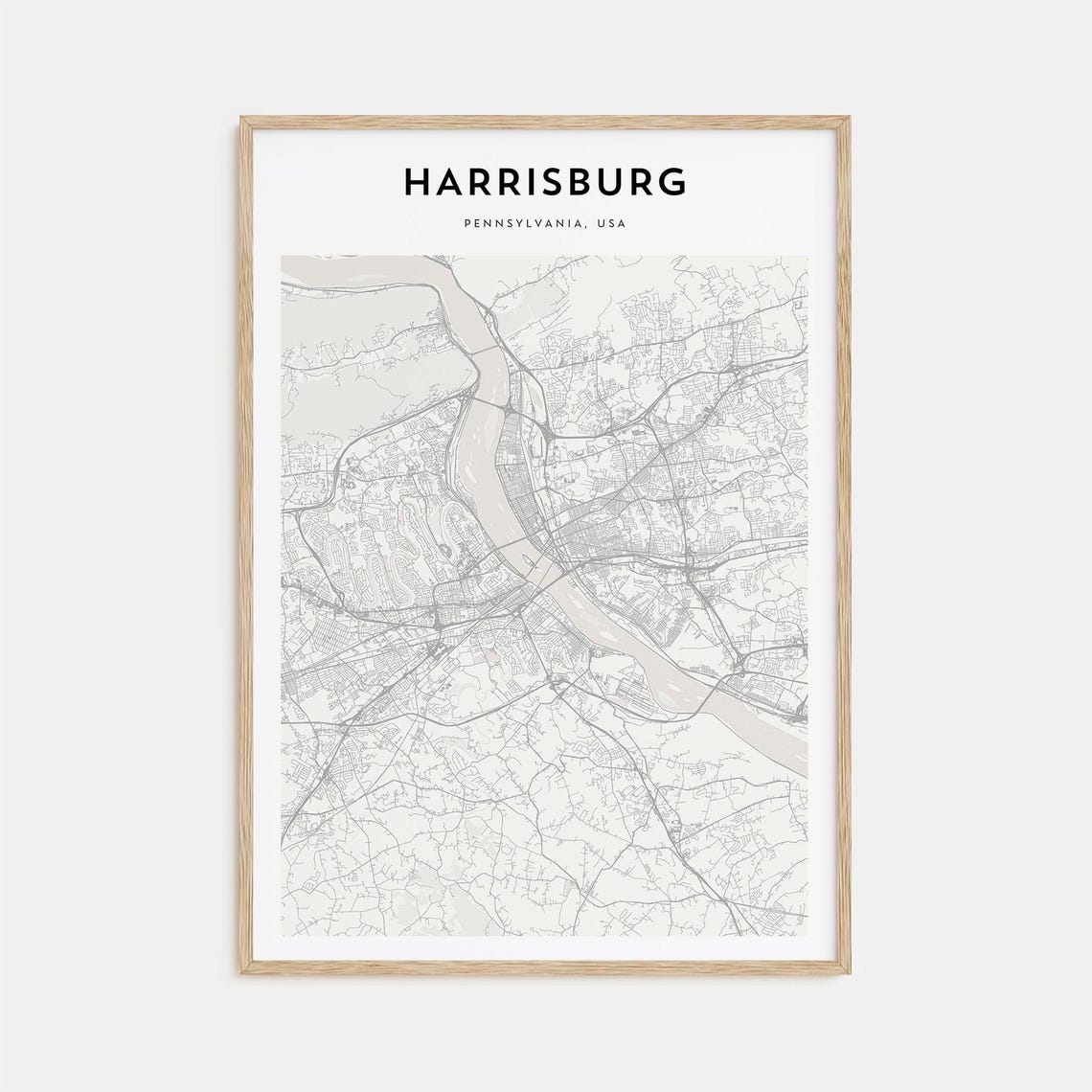 Harrisburg Pennsylvania Minimalist River City Map Wall Decor Poster
