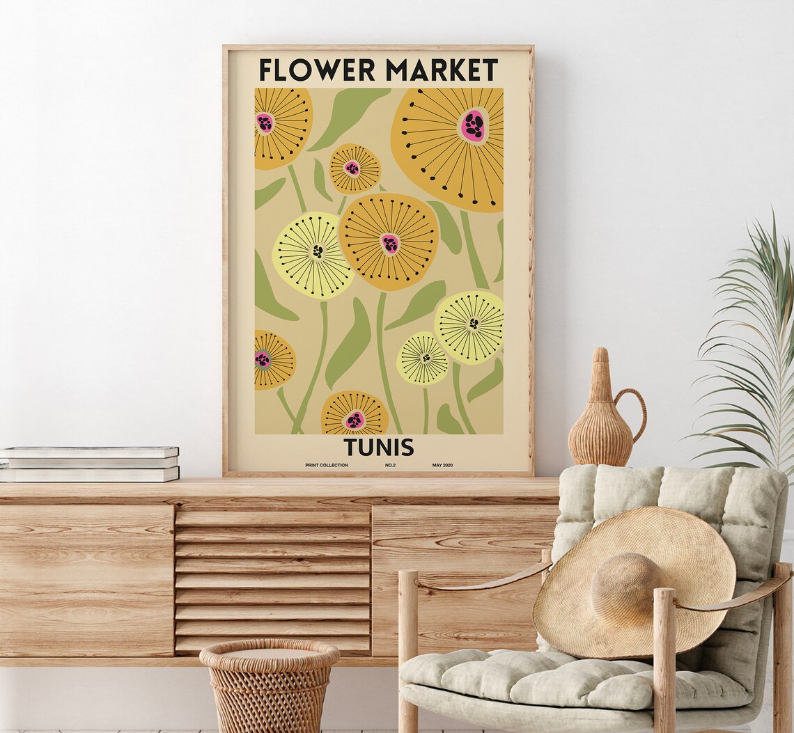 Tunis Flower Market Yellow Blooms Vintage Botanical Collection Poster