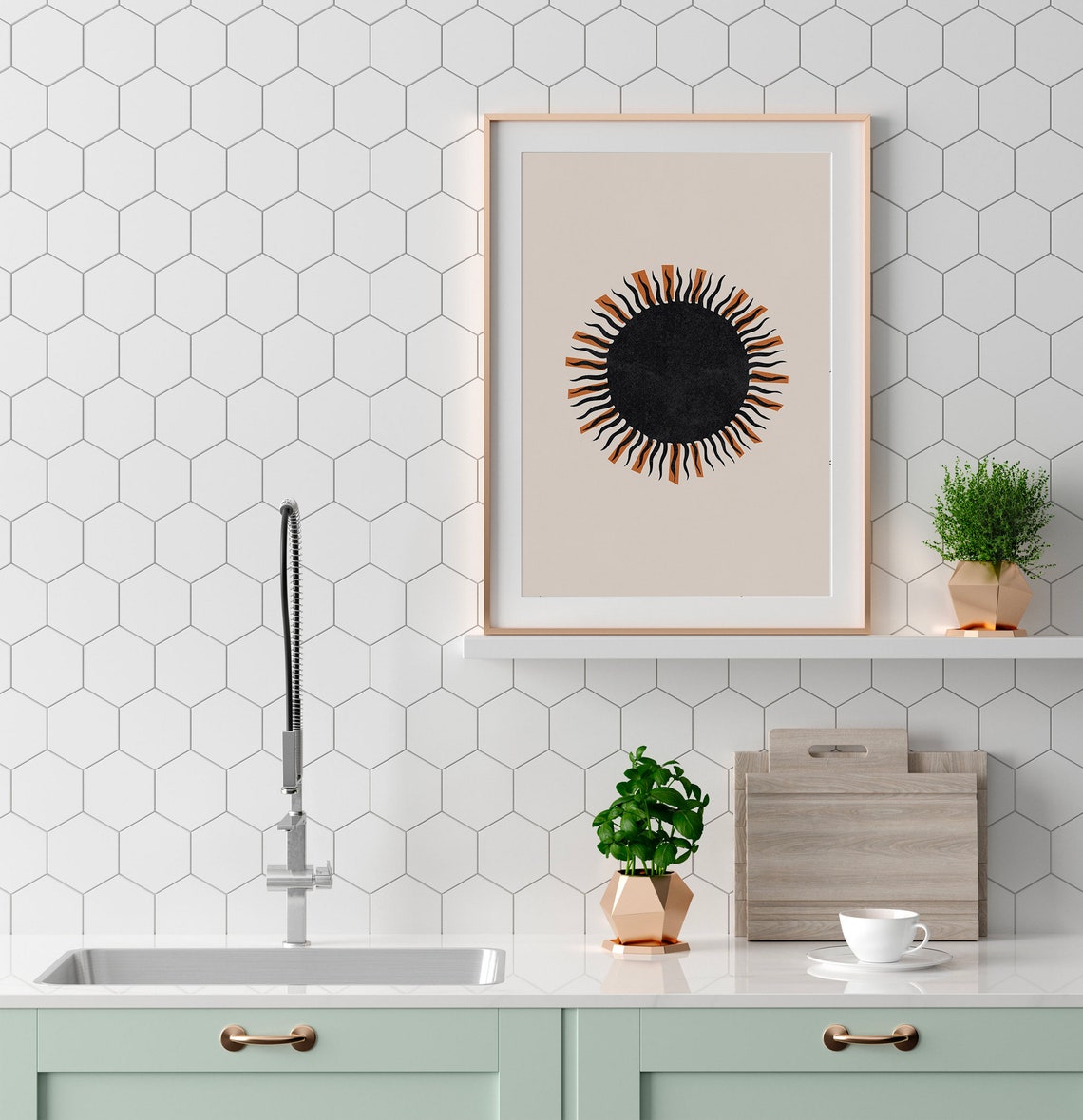 Black Sunburst Terracotta Minimalist Mid Century Modern Wall Art
