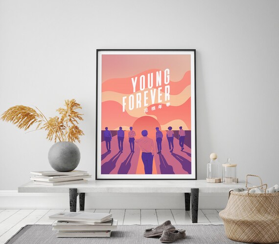 BTS Young Forever Sunset Silhouette K-Pop Album Tribute Wall Art