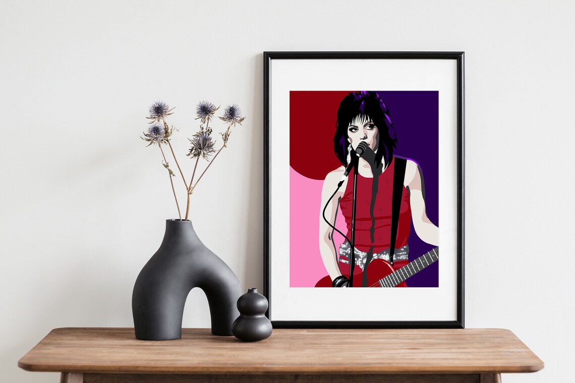 Joan Jett Rockstar With Guitar and Microphone Pop Art Portrait Poster - Image 3