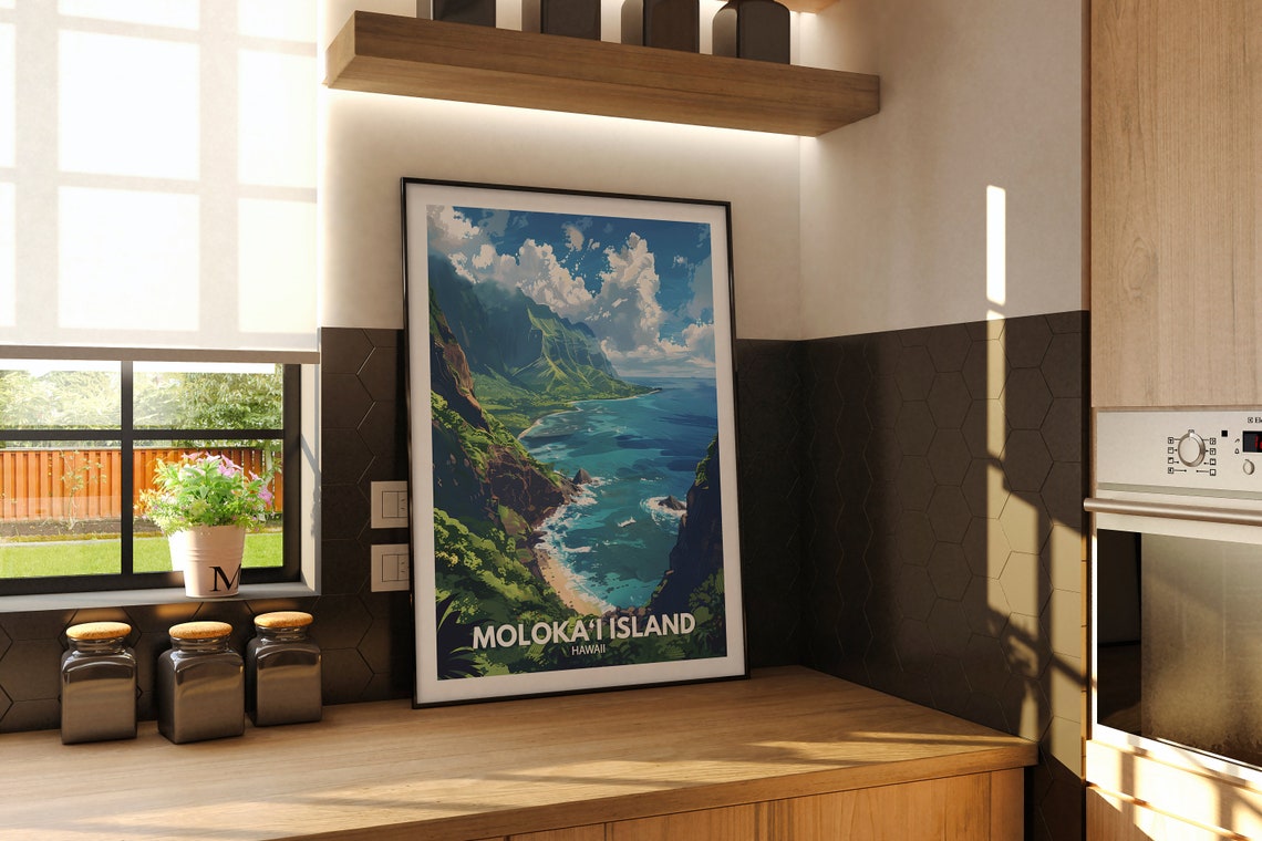 Molokai Island Hawaii Dramatic Sea Cliffs Ocean Waves Nature Poster - Image 2