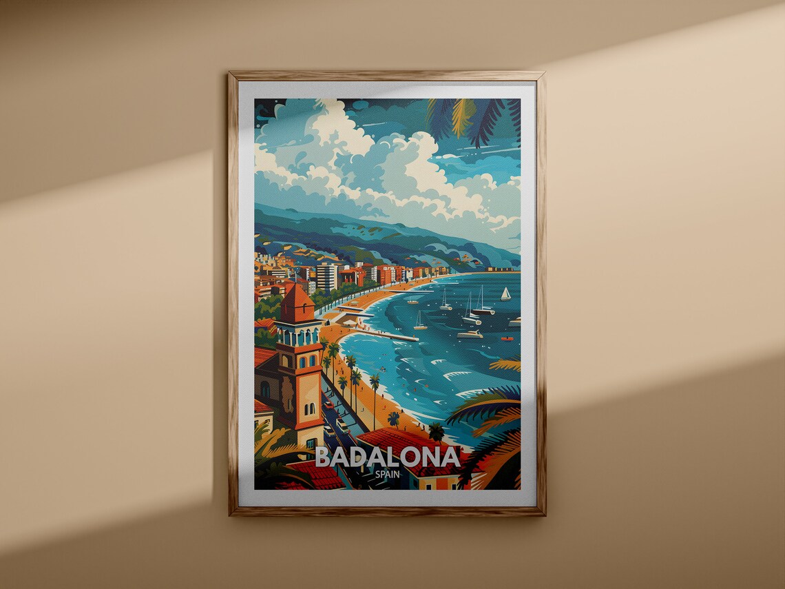 Badalona Spain Beach City Panorama Sailboats Vintage Travel Poster - Image 3