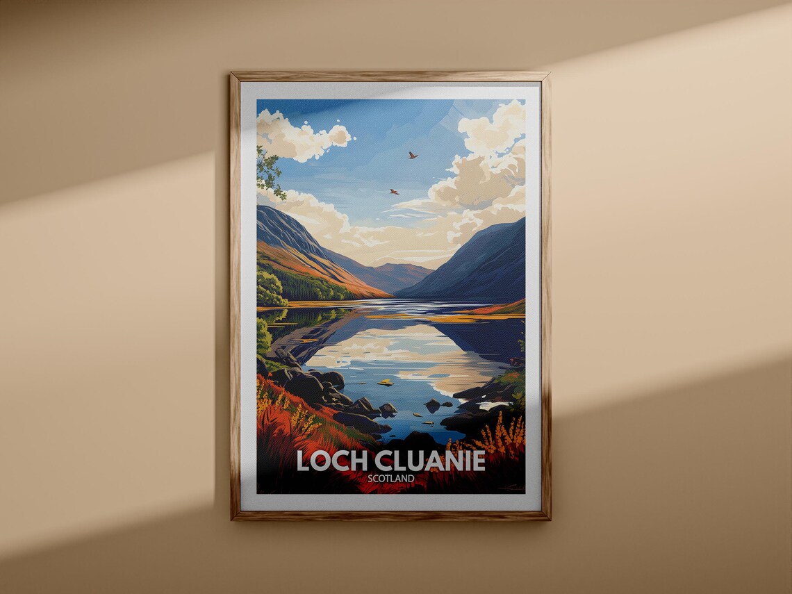Loch Cluanie Scotland Mirror Mountain Lake Retro Travel Poster - Image 3