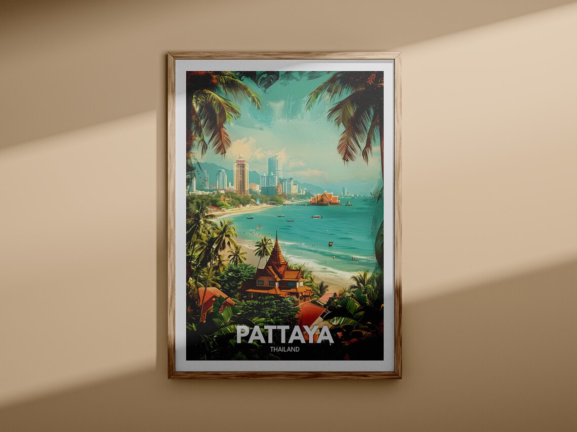 Pattaya Thailand Beach Skyline Palm Trees Vintage Travel Poster - Image 3
