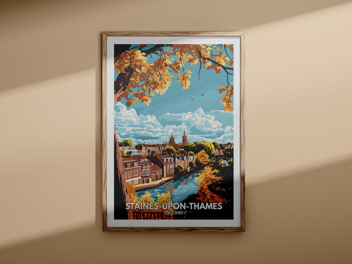 Staines upon Thames England Riverside Autumn Travel Art Poster - Image 3