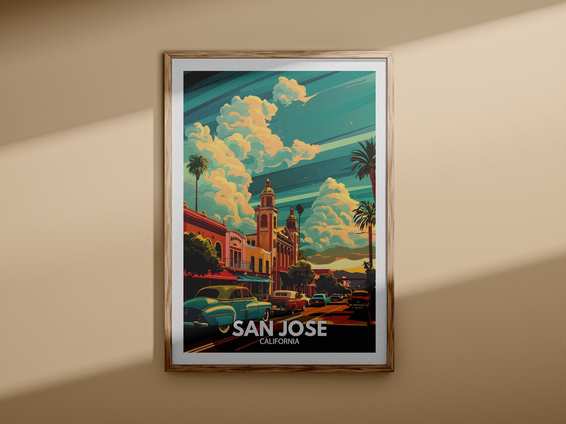 San Jose California Vintage Street Scene Sunset Travel Poster - Image 3