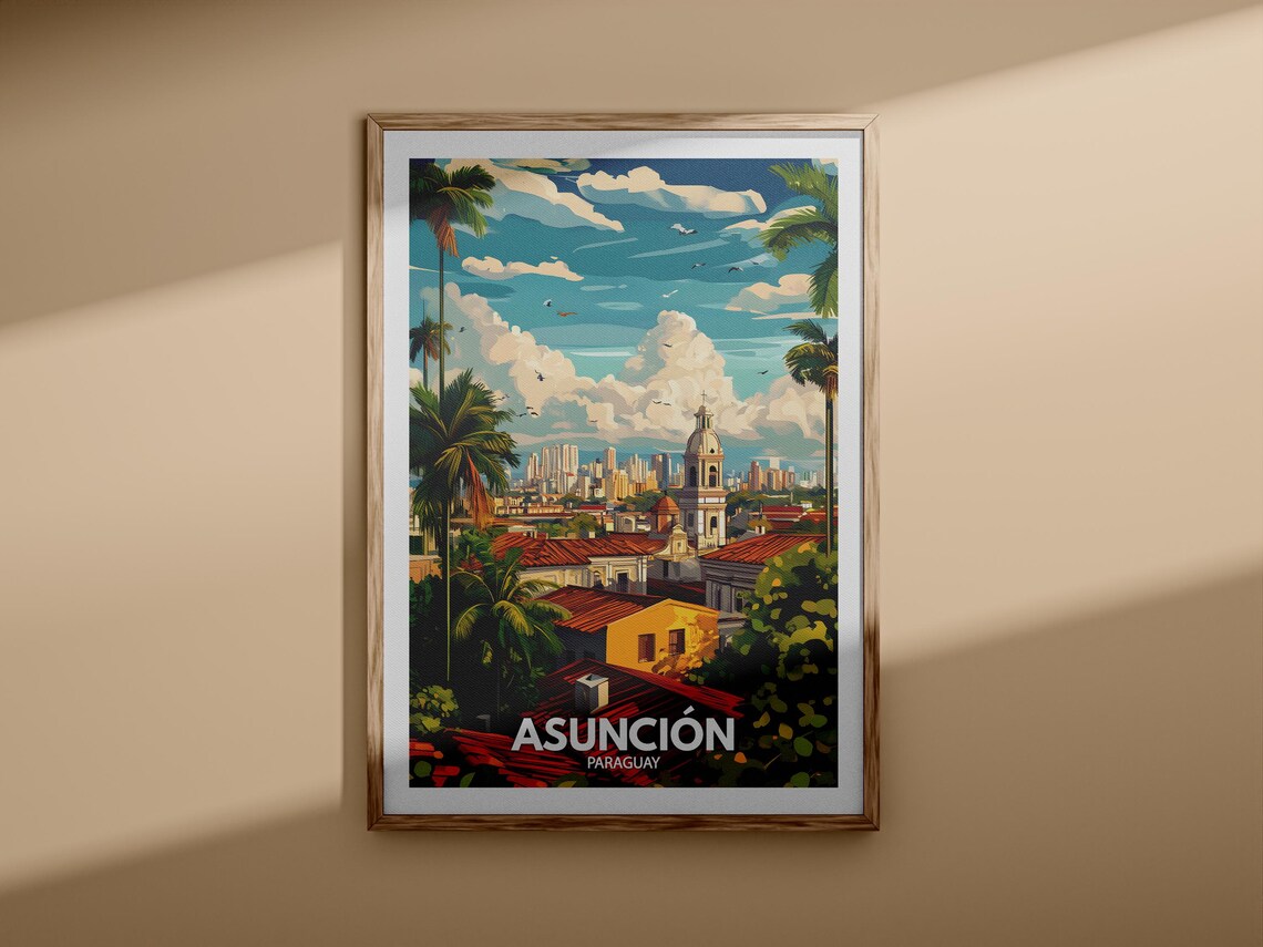 Asuncion Paraguay Cathedral Rooftops Daytime Travel Poster Art - Image 3