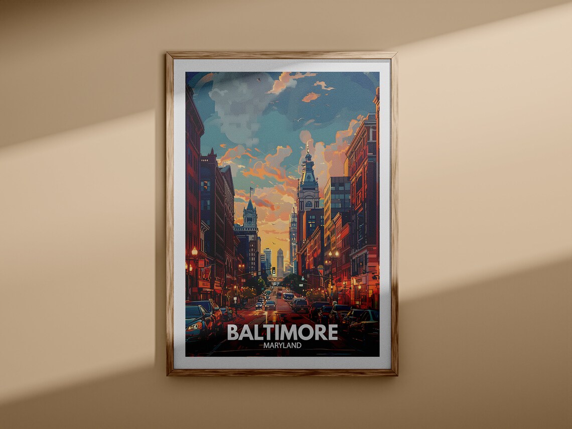 Baltimore Maryland Sunset Downtown Street City Travel Poster - Image 3