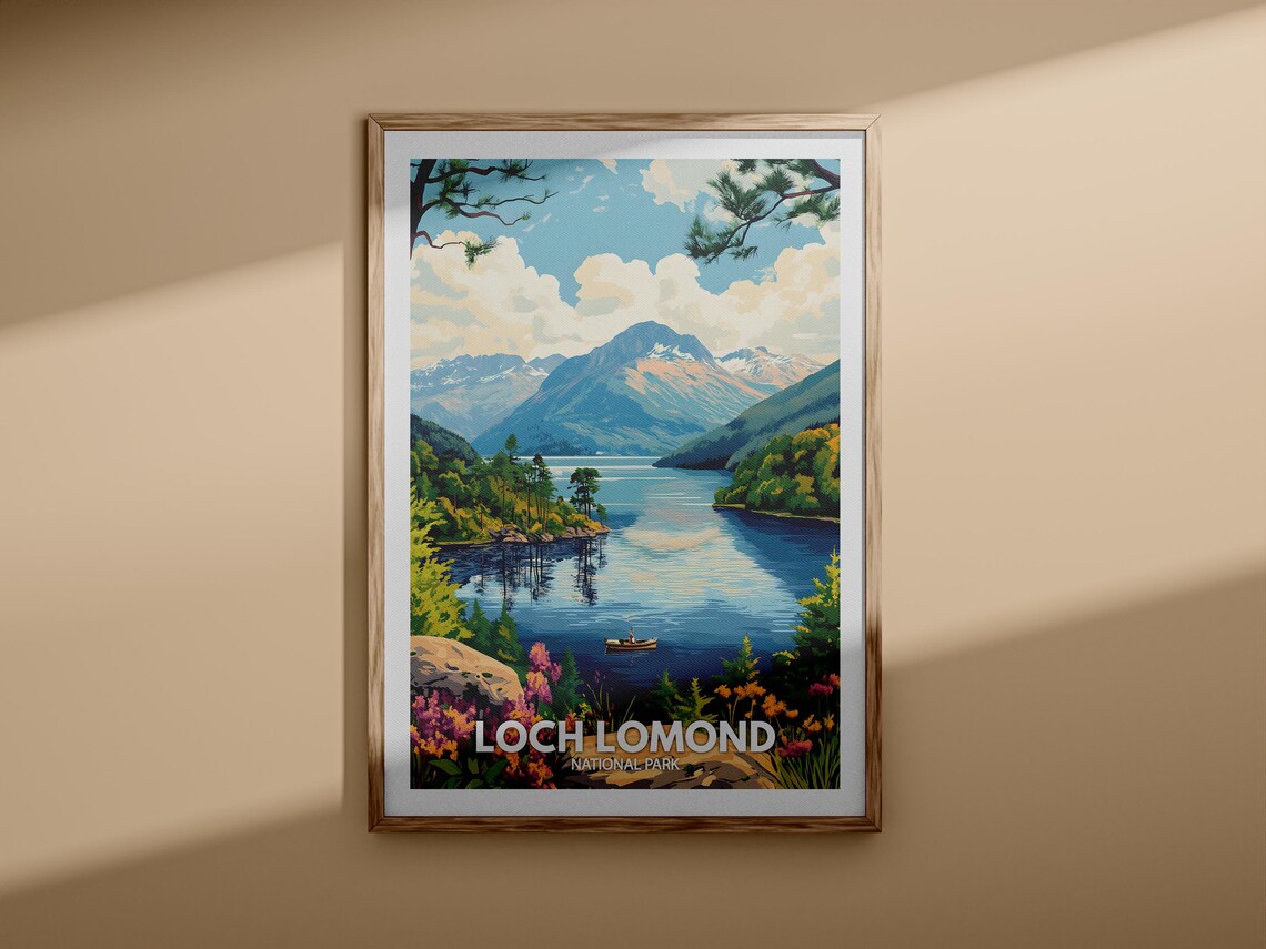 Loch Lomond National Park Lake Mountain Boat Wildflower Travel Poster - Image 3