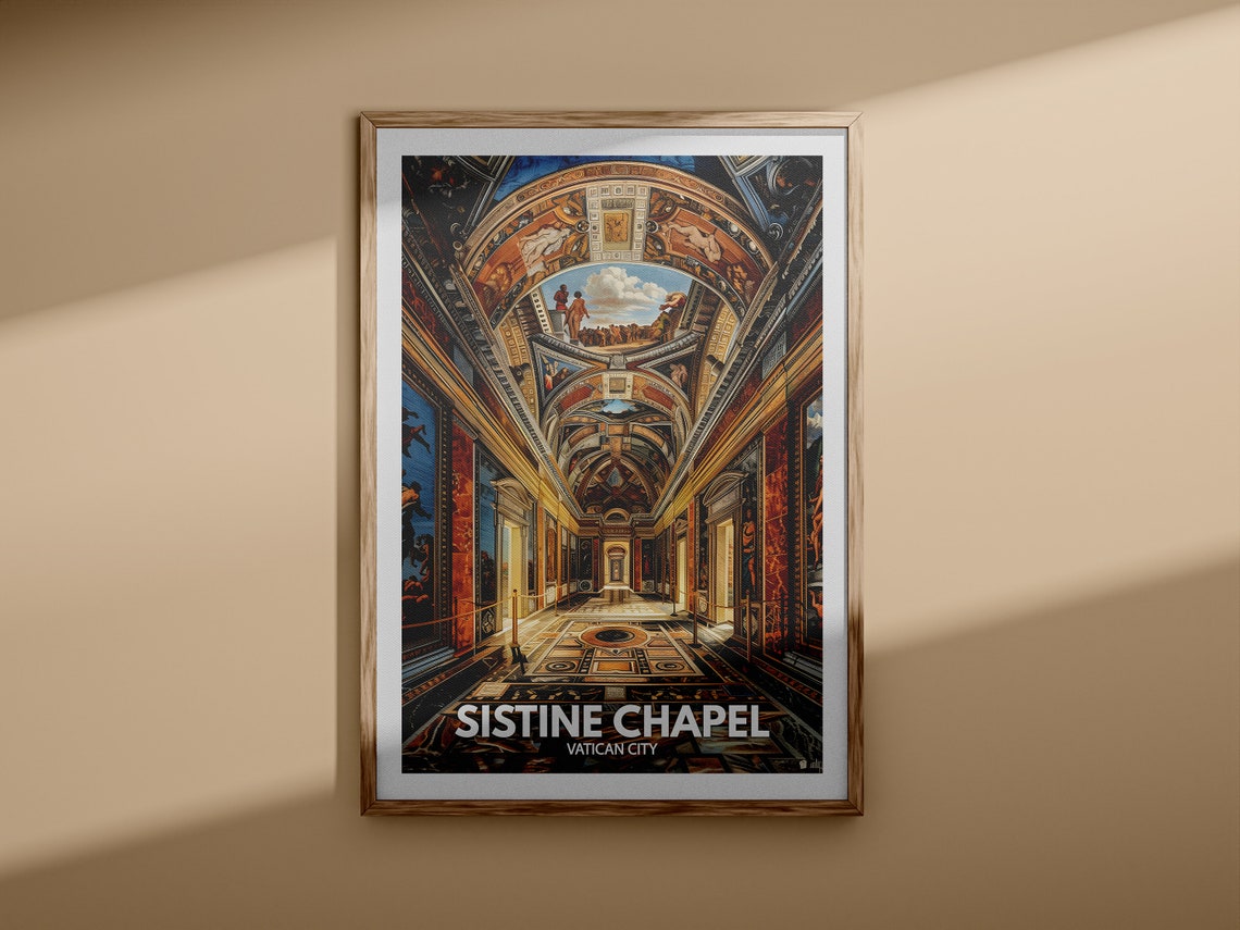 Sistine Chapel Vatican City Painted Ceiling Vintage Travel Poster - Image 3