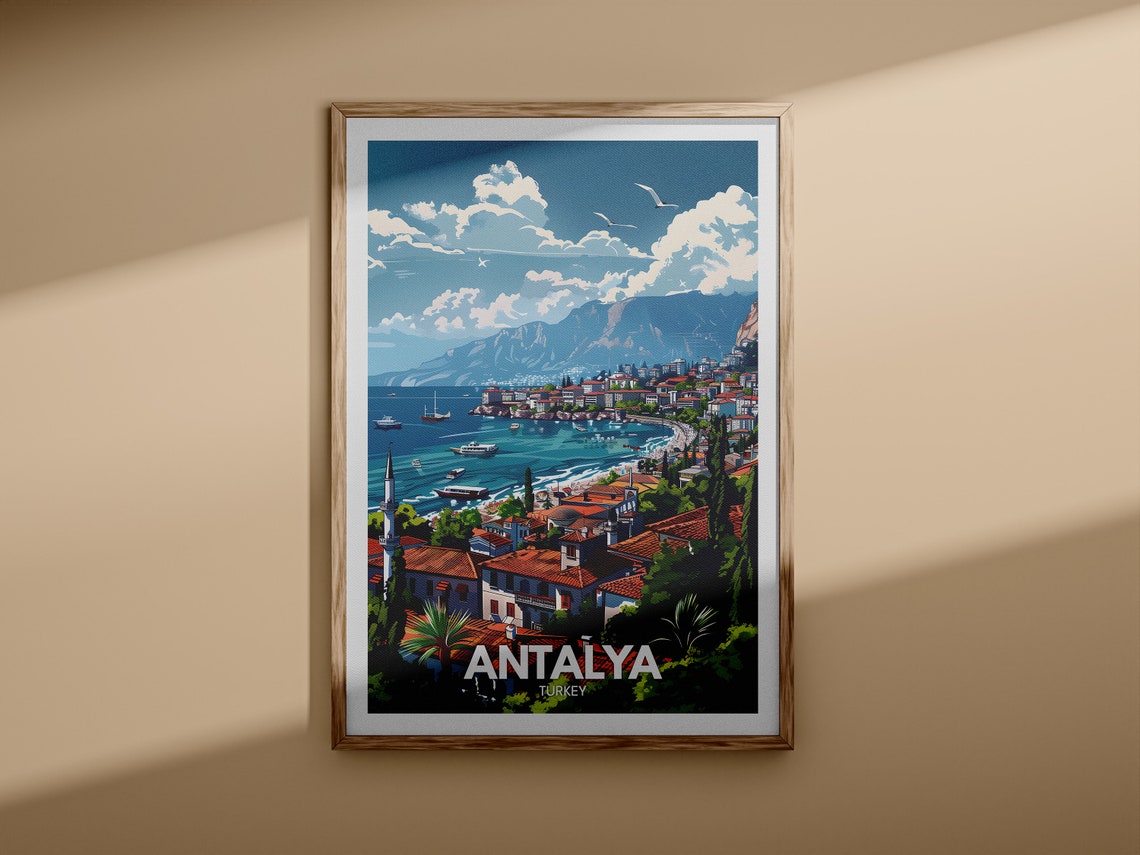 Antalya Turkey Harbor Coastal City Minaret Mountain View Poster - Image 3