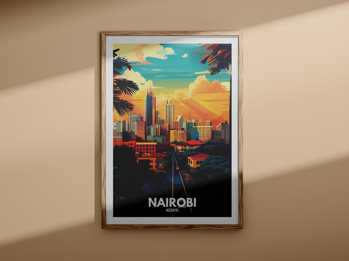 Nairobi Kenya City Skyline Sunset Palms African Travel Poster - Image 3
