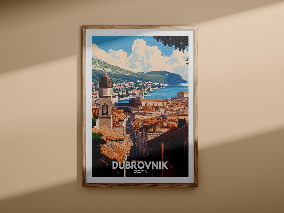 Dubrovnik Croatia Old Town Terracotta Rooftops Bay Travel Poster - Image 3