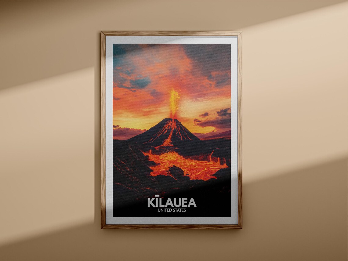 Kilauea Hawaii Erupting Volcano Lava Flow Fiery Travel Poster - Image 3