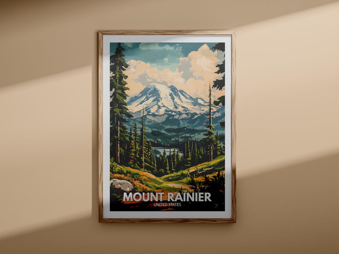 Mount Rainier United States Vintage Travel Poster Forest View - Image 3
